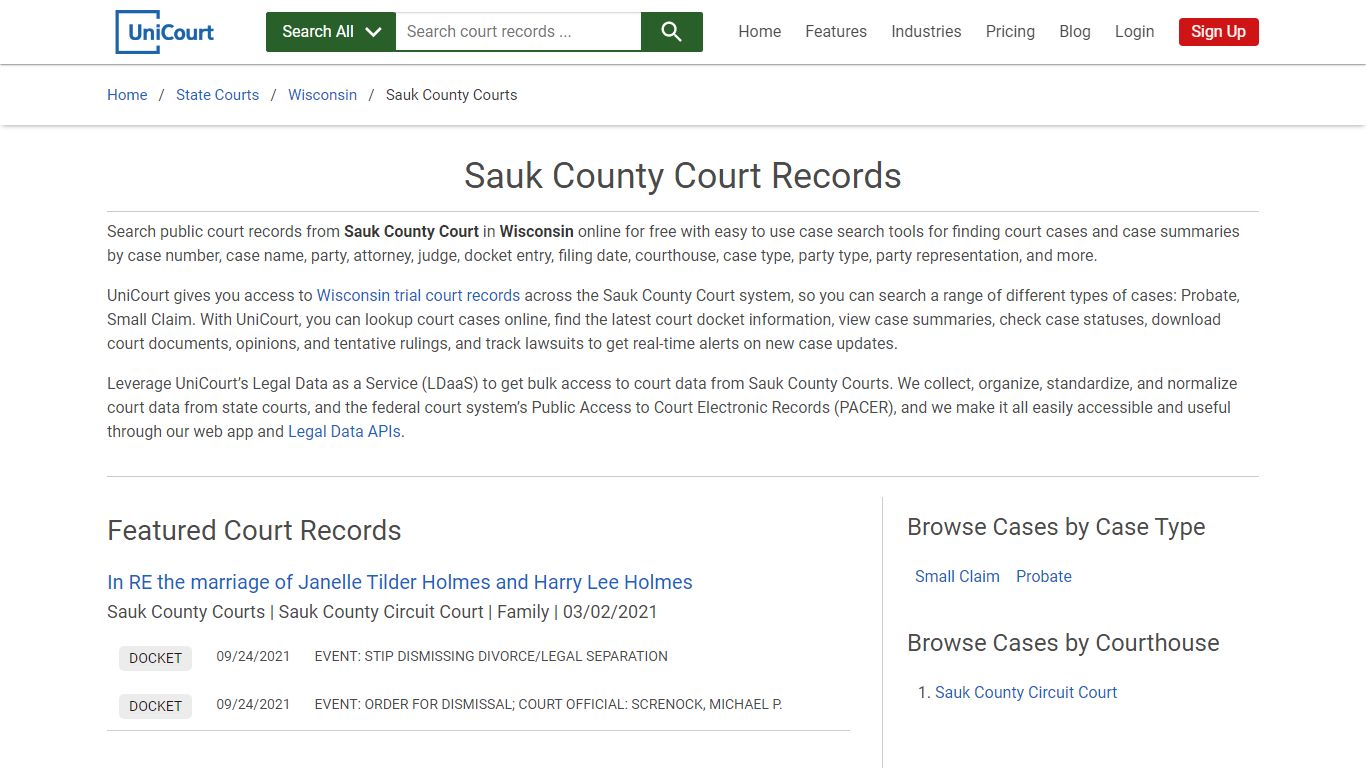 Sauk County Court Records | Wisconsin | UniCourt