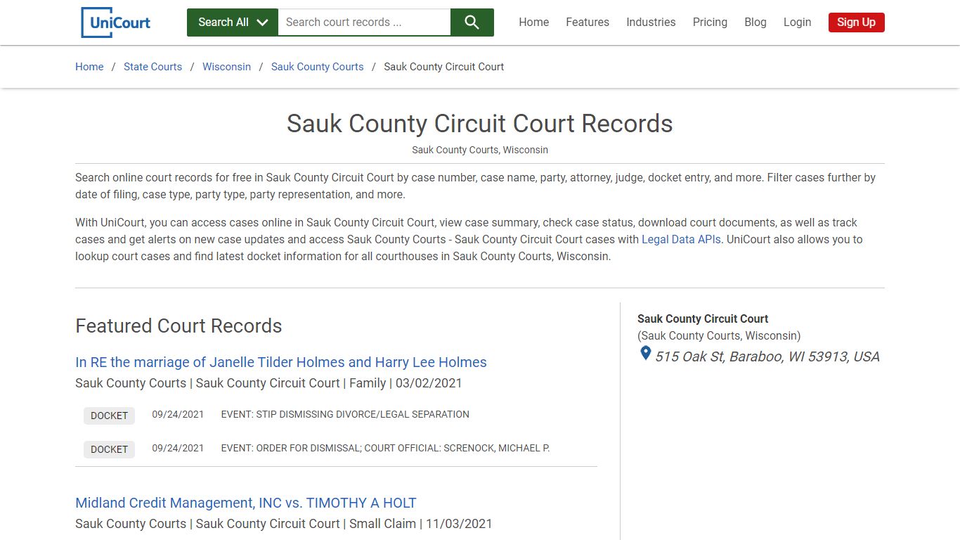 Sauk County Circuit Court Records | Sauk | UniCourt